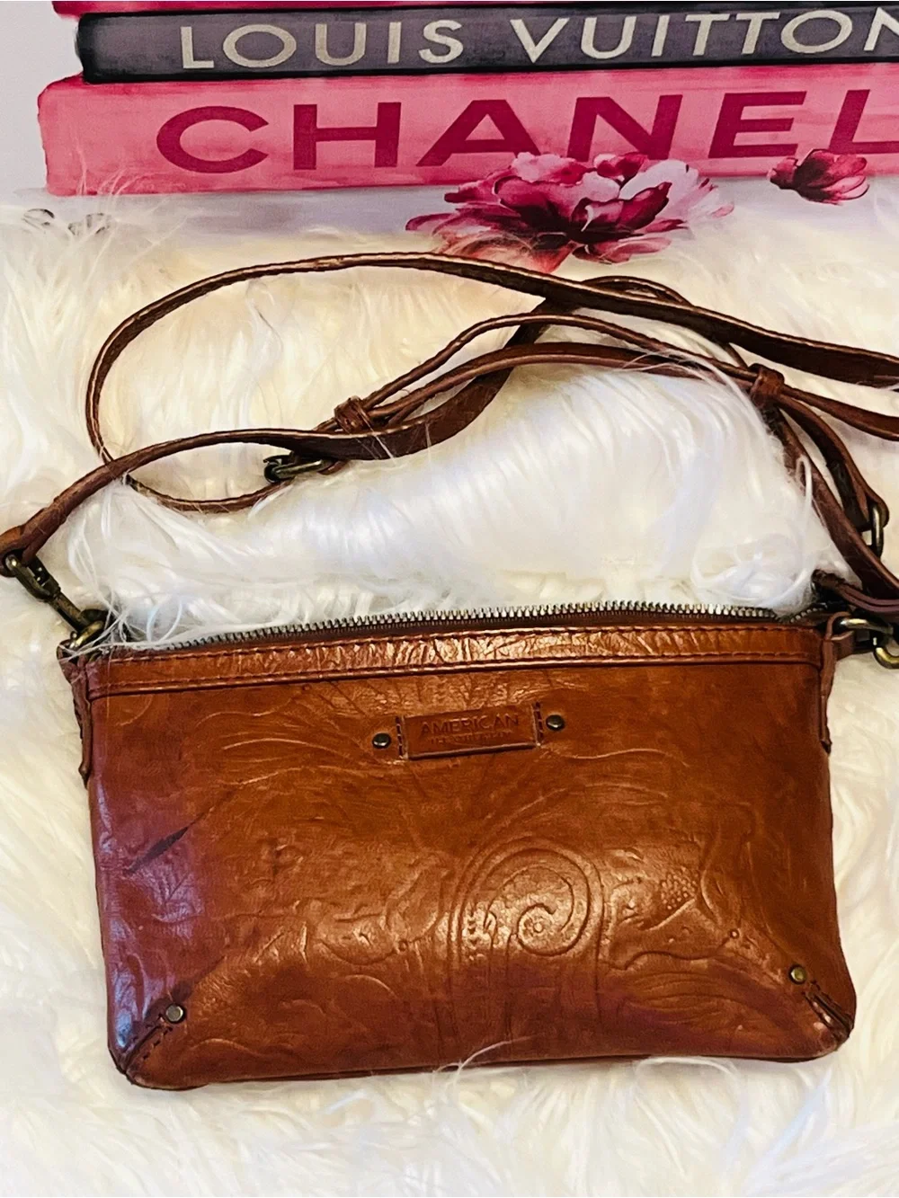 American leather Vintage-Inspired Brown Crossbody Bag by Merona